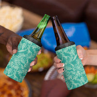 Tahiti Teal Tiare Floral 4 in 1 Can Cooler Tumbler Monstera Palm Tropical Leaves - Polynesian Pride