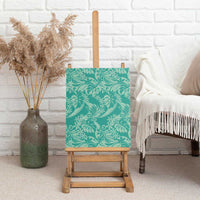 Tahiti Teal Tiare Floral Canvas Wall Art Monstera Palm Tropical Leaves - Polynesian Pride