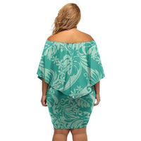 Tahiti Teal Tiare Floral Family Matching Off Shoulder Short Dress and Hawaiian Shirt Monstera Palm Tropical Leaves LT01 - Polynesian Pride