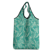 Tahiti Teal Tiare Floral Grocery Bag Monstera Palm Tropical Leaves LT01 - Polynesian Pride