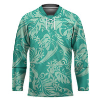 Tahiti Teal Tiare Floral Hockey Jersey Monstera Palm Tropical Leaves - Polynesian Pride