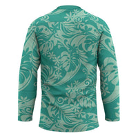 Tahiti Teal Tiare Floral Hockey Jersey Monstera Palm Tropical Leaves - Polynesian Pride