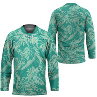 Tahiti Teal Tiare Floral Hockey Jersey Monstera Palm Tropical Leaves - Polynesian Pride