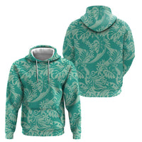 Tahiti Teal Tiare Floral Hoodie Monstera Palm Tropical Leaves - Polynesian Pride