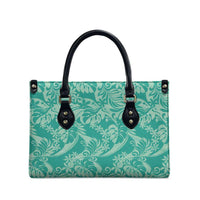Tahiti Teal Tiare Floral Leather Bag Monstera Palm Tropical Leaves LT01 - Polynesian Pride