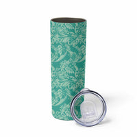 Tahiti Teal Tiare Floral Skinny Tumbler Monstera Palm Tropical Leaves LT01 - Polynesian Pride