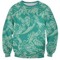 Tahiti Teal Tiare Floral Sweatshirt Monstera Palm Tropical Leaves LT01 Unisex Teal - Polynesian Pride