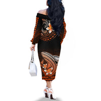 Hawaii Off The Shoulder Long Sleeve Dress Polynesian Shark with Kakau Orange Version LT01 - Polynesian Pride