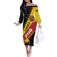 Custom PNG Off The Shoulder Long Sleeve Dress The Kumuls Are On A Roll LT01 Women Black - Polynesian Pride