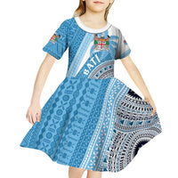 Custom Fiji Rugby Bati Kid Short Sleeve Dress Tapa Pattern