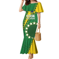 Custom Cook Islands Rugby Kukis Family Matching Mermaid Dress and Hawaiian Shirt Circle Stars LT01 Mom's Dress Green - Polynesian Pride