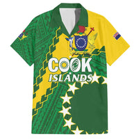 Custom Cook Islands Rugby Kukis Family Matching Tank Maxi Dress and Hawaiian Shirt Circle Stars LT01 Dad's Shirt - Short Sleeve Green - Polynesian Pride