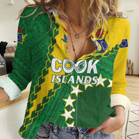 Custom Cook Islands Rugby Kukis Women Casual Shirt Circle Stars LT01 Female Green - Polynesian Pride