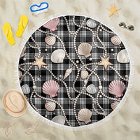 Hawaiian Ocean Seashells Beach Blanket Black Palaka Pattern