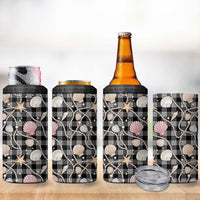Hawaiian Ocean Seashells 4 in 1 Can Cooler Tumbler Black Palaka Pattern