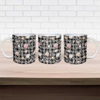Hawaiian Ocean Seashells Ceramic Mug Black Palaka Pattern