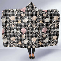 Hawaiian Ocean Seashells Hooded Blanket Black Palaka Pattern