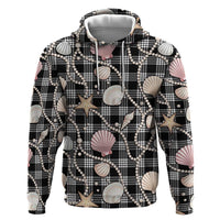 Hawaiian Ocean Seashells Hoodie Black Palaka Pattern