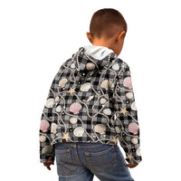 Hawaiian Ocean Seashells Kid Hoodie Black Palaka Pattern