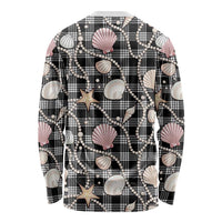 Hawaiian Ocean Seashells Long Sleeve Shirt Black Palaka Pattern