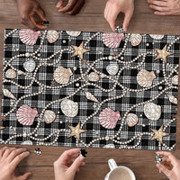 Hawaiian Ocean Seashells Puzzle Black Palaka Pattern