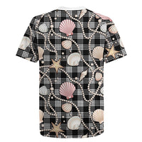 Hawaiian Ocean Seashells Rugby Jersey Black Palaka Pattern