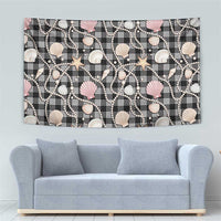 Hawaiian Ocean Seashells Tapestry Black Palaka Pattern