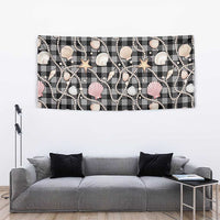 Hawaiian Ocean Seashells Tapestry Black Palaka Pattern