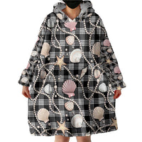 Hawaiian Ocean Seashells Wearable Blanket Hoodie Black Palaka Pattern