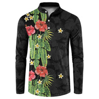 Hawaiian Hibiscus Plumeria Button Sweatshirt Tropical Leaves