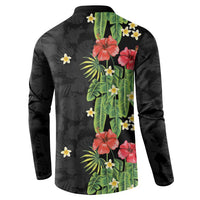 Hawaiian Hibiscus Plumeria Button Sweatshirt Tropical Leaves