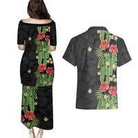 Hawaiian Hibiscus Plumeria Couples Matching Puletasi and Hawaiian Shirt Tropical Leaves