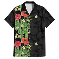 Hawaiian Hibiscus Plumeria Family Matching Mermaid Dress and Hawaiian Shirt Tropical Leaves LT01 Dad's Shirt - Short Sleeve Black - Polynesian Pride
