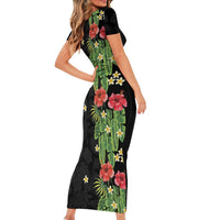 Hawaiian Hibiscus Plumeria Family Matching Short Sleeve Bodycon Dress and Hawaiian Shirt Tropical Leaves LT01 - Polynesian Pride