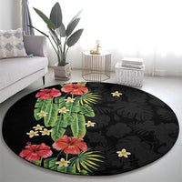 Hawaiian Hibiscus Plumeria Round Carpet Tropical Leaves