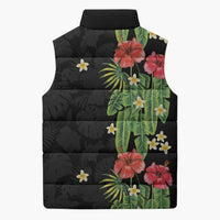 Hawaiian Hibiscus Plumeria Sleeveless Puffer Jacket Tropical Leaves
