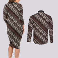 Yogyakarta Parang Batik Motifs Couples Matching Long Sleeve Bodycon Dress and Long Sleeve Button Shirt Indonesian Traditional Pattern