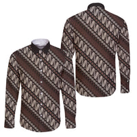 Yogyakarta Parang Batik Motifs Family Matching Puletasi and Hawaiian Shirt Indonesian Traditional Pattern LT01 Dad's Shirt - Long Sleeve Brown - Polynesian Pride