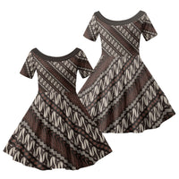 Yogyakarta Parang Batik Motifs Family Matching Puletasi and Hawaiian Shirt Indonesian Traditional Pattern LT01 Daughter's Dress Brown - Polynesian Pride