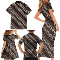 Yogyakarta Parang Batik Motifs Family Matching Short Sleeve Bodycon Dress and Hawaiian Shirt Indonesian Traditional Pattern LT01 - Polynesian Pride