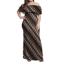 Yogyakarta Parang Batik Motifs Off Shoulder Maxi Dress Indonesian Traditional Pattern LT01 Women Brown - Polynesian Pride