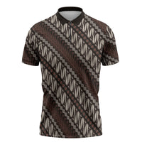 Yogyakarta Parang Batik Motifs Zipper Polo Shirt Indonesian Traditional Pattern LT01 Brown - Polynesian Pride