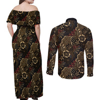 Batik Sekar Jagad Couples Matching Off Shoulder Maxi Dress and Long Sleeve Button Shirt Indonesian Traditional Pattern LT01 - Polynesian Pride
