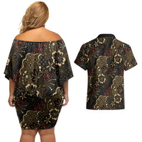 Batik Sekar Jagad Couples Matching Off Shoulder Short Dress and Hawaiian Shirt Indonesian Traditional Pattern LT01 - Polynesian Pride