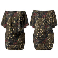 Batik Sekar Jagad Couples Matching Off Shoulder Short Dress and Long Sleeve Button Shirt Indonesian Traditional Pattern LT01 - Polynesian Pride