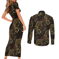 Batik Sekar Jagad Couples Matching Short Sleeve Bodycon Dress and Long Sleeve Button Shirt Indonesian Traditional Pattern LT01 - Polynesian Pride