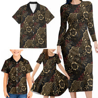 Batik Sekar Jagad Family Matching Long Sleeve Bodycon Dress and Hawaiian Shirt Indonesian Traditional Pattern LT01 - Polynesian Pride