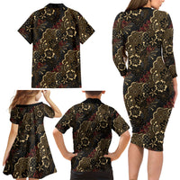 Batik Sekar Jagad Family Matching Long Sleeve Bodycon Dress and Hawaiian Shirt Indonesian Traditional Pattern LT01 Mom's Dress Black - Polynesian Pride