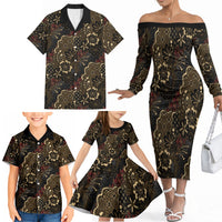 Batik Sekar Jagad Family Matching Off The Shoulder Long Sleeve Dress and Hawaiian Shirt Indonesian Traditional Pattern LT01 - Polynesian Pride