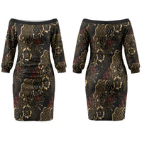 Batik Sekar Jagad Family Matching Off The Shoulder Long Sleeve Dress and Hawaiian Shirt Indonesian Traditional Pattern LT01 Mom's Dress Black - Polynesian Pride